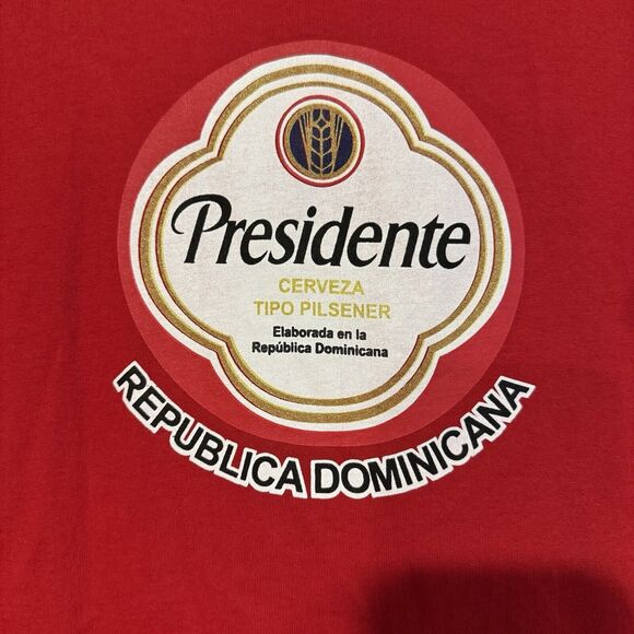 Presidente Cerveza Beer T-Shirt L Red Republica Dominicana Logo Cotton Aremar - Picture 2 of 6